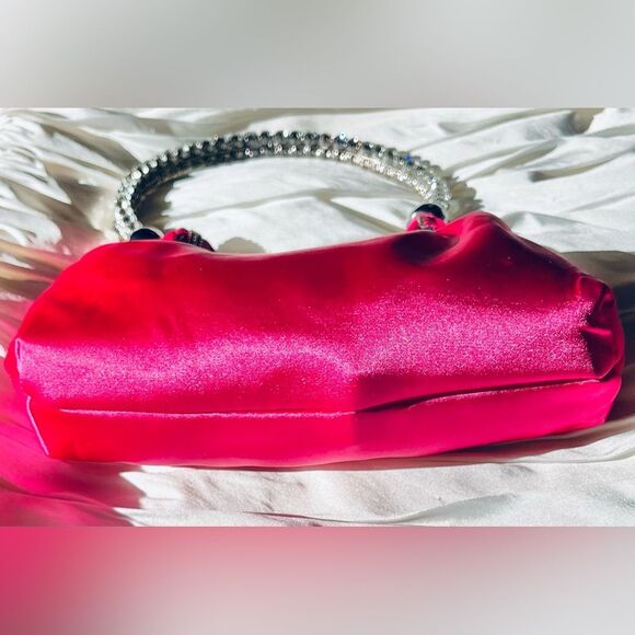 Pink Satin Purse with Rhinestones by Azalea Wang  Jeweled Shoulder Bag - Picture 3 of 8